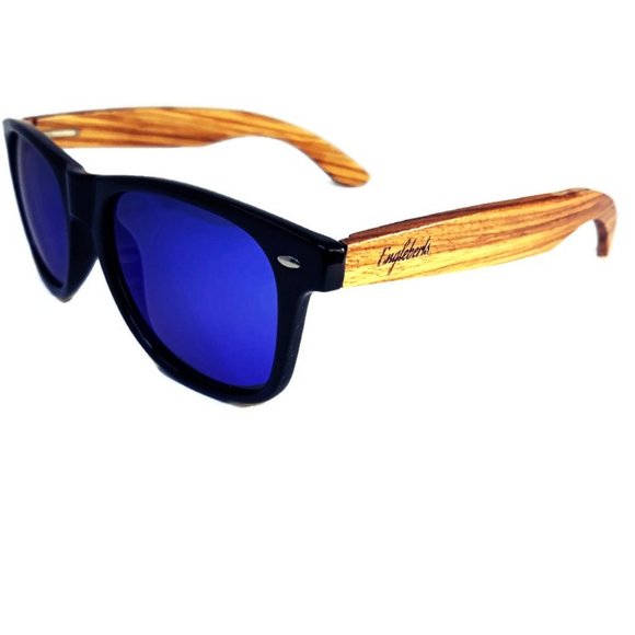 Zebrawood Sunglasses with Blue Lens and Wood Case main image 5